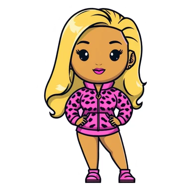 Nicki Minaj wearing a pink leopard print outfit with hair that is half blonde and half pink sticker