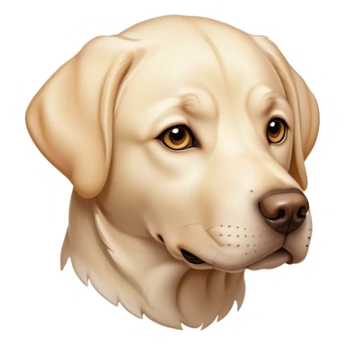 Cinematic Noble Cream Labrador Portrait Emoji, Poised and regal, with a strong, athletic build and a smooth, well-groomed cream Fur, deep-set soulful warm eyes, Simplified yet sharp and sophisticated features, highly detailed, glowing with a soft, dignified glow, high shine, intelligent and gentle, stylized with an air of grace, focused and attentive, soft glowing outline, capturing the essence of a watchful and loving companion, so majestic it feels as though it could bound out of the screen with effortless authority! sticker