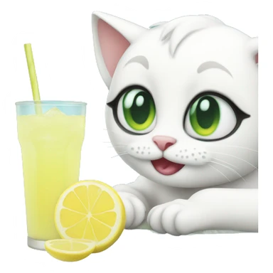 White cat drinking lemonade sticker