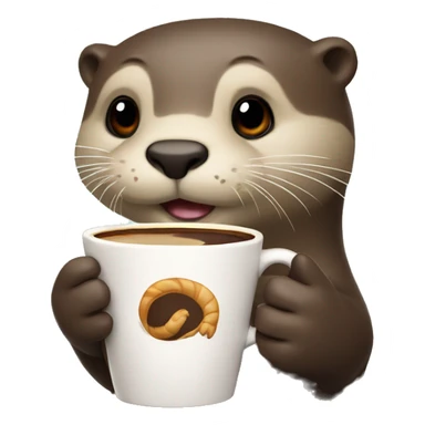 otter holding a cup of coffee an croissant sticker