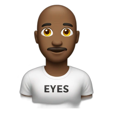 man in a T-shirt with the inscription EYES MARKET sticker