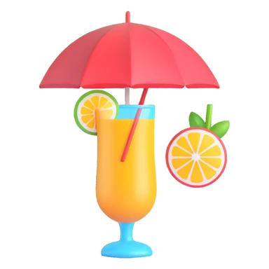 tropical drink with umbrella, vivid colors, 3D emoji style sticker