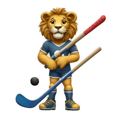 a lion holding a field hockey stick sticker
