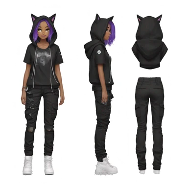 Edgy anthro beautiful pretty anime punk tomboy with cat ears techwear cargo pants hoodie sticker
