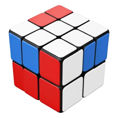 A minimalist 3x3 Rubik's Cube with only blue, red, and white colors, clean iOS emoji style, simple design sticker