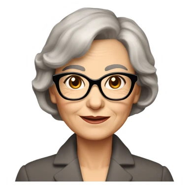 75 years old girl
Short brown hair with bob styling
light skin small square 
glasses with refined frame
Brown eyes with cat eye liner sticker