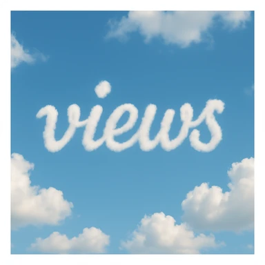 A cloud formation shaped like the word "views" with a blue sky background sticker