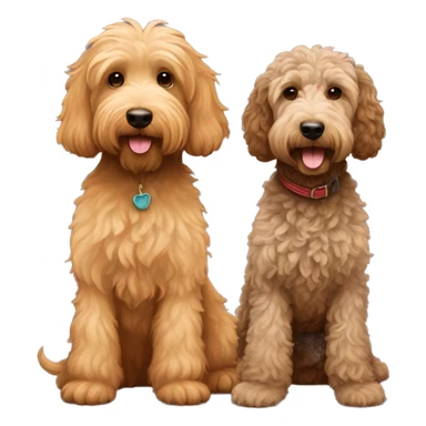 1 tan color labradoodle and 1 brown color labradoodle standing next to each other  sticker