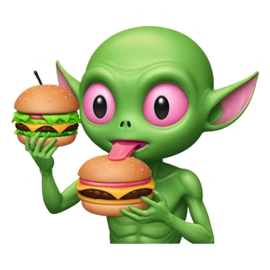 pink alien eating burger sticker