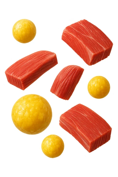 cellule di grasso gialle fluttuano in aria insieme a porzioni di tessuto muscolare umano realistico sticker