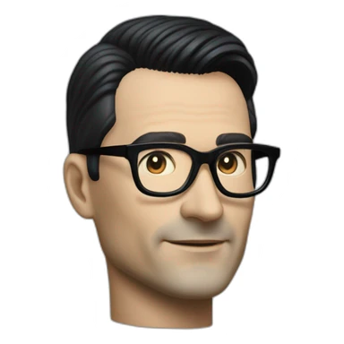 small photo realistic Ralf Hutter from Kraftwerk, short straight black hair, Dark Brown eyes, black glasses, thin, black shirt, waving, side view sticker