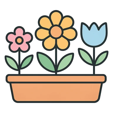 flower bed, minimalism, simplified flowers and leaves, pastel tones, clean design sticker