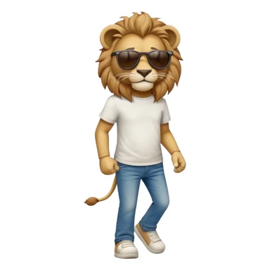 anthropomorphised lion in t-shirt and jeans wearing sunglasses walking upright sticker