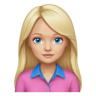 Emma Bunton with long blonde hair, blue eyes, pink shirt sticker