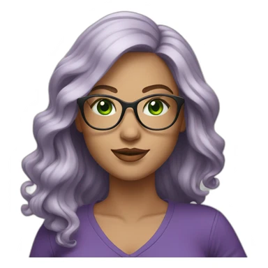curvy-woman-white, purple-long-wavy-hair, green-eyes-square-glasses sticker