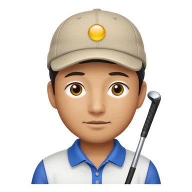 Asian male golfer upper body wearing a cap sticker