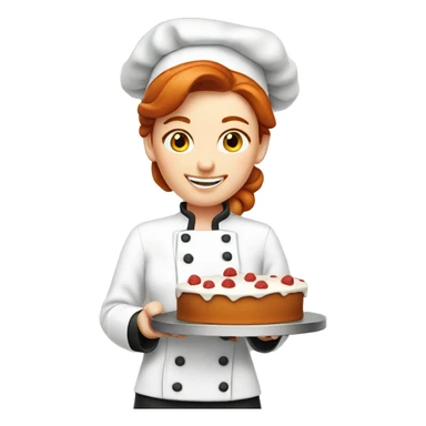 A redhead pastry chef making a cake sticker