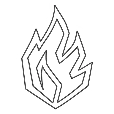 abstract flame shape, hand-drawn geometric outline style, black outline, no color sticker