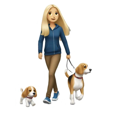 Blonde girl with long hair walking with a beagle sticker