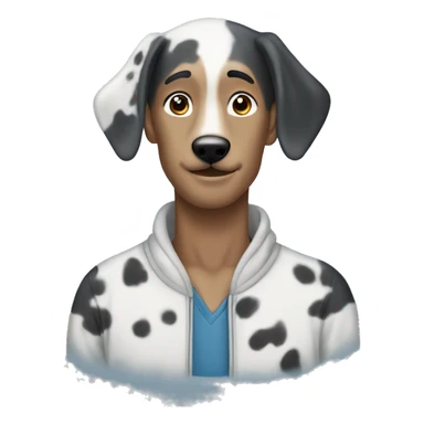 Asian man with blue Merle great dane sticker