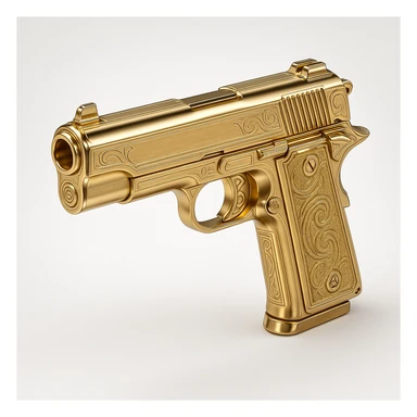 a golden gun, stylized and luxurious, in gold objects style sticker