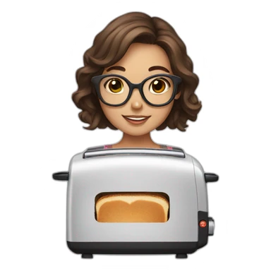 brown hair girl with glasses with toaster sticker