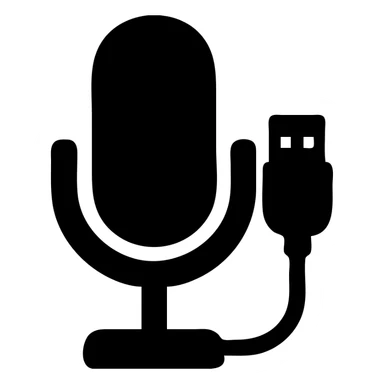 A studio microphone in a black filled icon style, with a USB connector. sticker