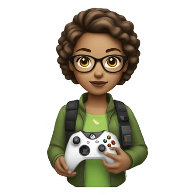 Light skin girl with brown hair up with glasses and Xbox controller  sticker