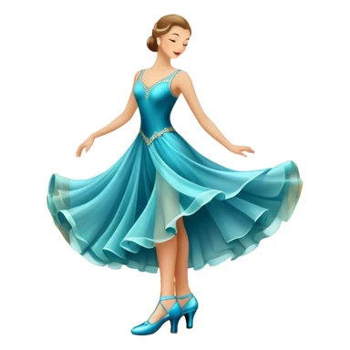  Icon for Ballroom Dance: elegant dance shoes, a flowing ballroom dress and a dance floor with soft lighting. The icon should capture the grace, elegance, and style of ballroom dancing. Transparent background. sticker