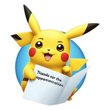 pikachu with a card saying "Thanks for the appreciation" sticker