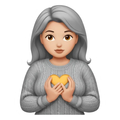 Design a woman’s grey sweater for a seductive voluptuous woman with brown wavy hair. Only design the sweater. Remove the woman sticker