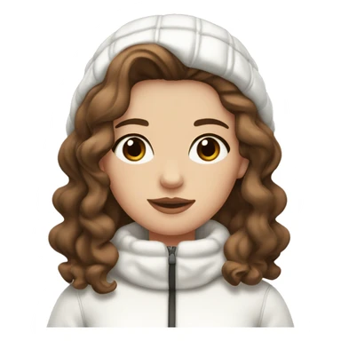 white girl with wavy brown hair and black eyes wearing a white and brown winter outfit sticker