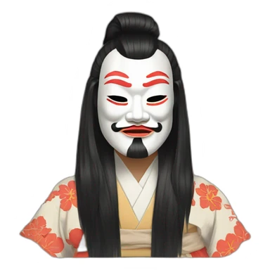 noh-mask-longhair-japanese-kimono-massive-man sticker