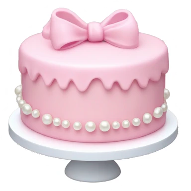 light pink cake with mini bows around it and white pearls sticker