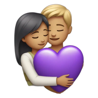 Girl boy hugging with purple heart sticker