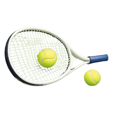 A tennis racket resting on the green grass of a tennis court, with a tennis ball placed nearby and the net stretching across the court. The background captures the fresh, open atmosphere of a traditional grass court, emphasizing the elegance and precision of the sport. sticker