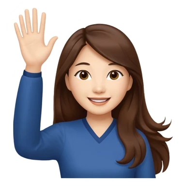 An Asian woman with long brown hair waving her hands sticker