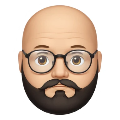 bald on top and hair on sides, chubby face, with glasses and black beard sticker