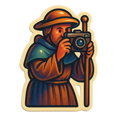 medieval pilgrim taking a photo sticker