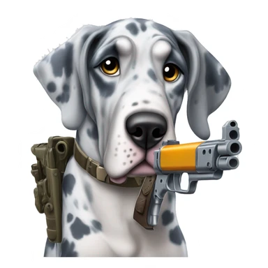 Blue Merle Great Dane with a gun sticker