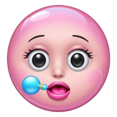 Make a side eye emoji with lashes blowing a bubble with bubble gum sticker