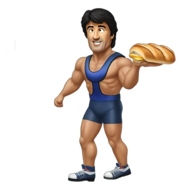 Sylvester Stallone Rambo mankini roller blades eating a baguette sticker
