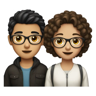 Girl with brown hair, glasses and a boy with black hair without glasses sticker