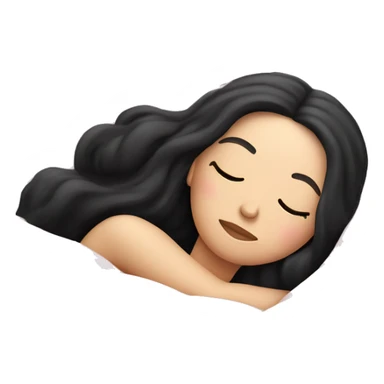 pale white girl with long black hair sleeping in pink blanket sticker