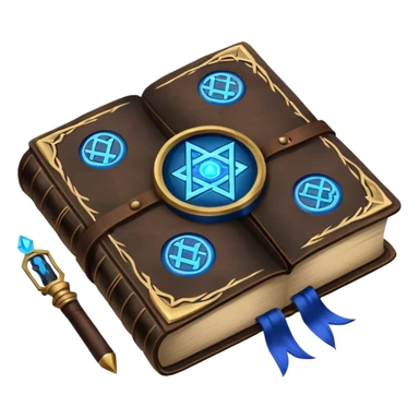 Spell Book – Old leather book with glowing runes and bookmarks sticker