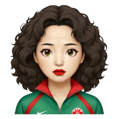 Han Mi-nyeo: Age Late 70s
Appearance: A crazy woman with many wrinkles face, frizzy, very messy dark brown hair and dramatic red lipstick.
Outfit: Green player tracksuit sticker
