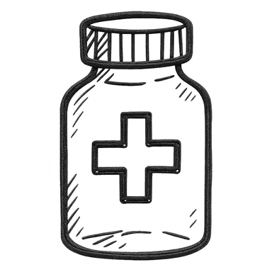 A medicine bottle emoji in hand-drawn icon style. sticker