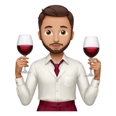 Anwar Jibawi with dark brown hair, white dress shirt, wine red silk pants sticker