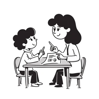 educator or speech therapist with child, who helps child with lessons sticker