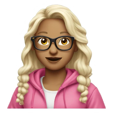 dancing-white-fair-haired-girl-pink-oversize-tracksuit-wearing glasses  sticker
